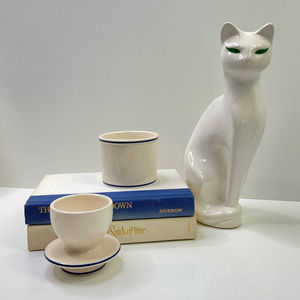 The Original Butter Bell Butter Keeper Stoneware Crock White Blue Kitchen Dish